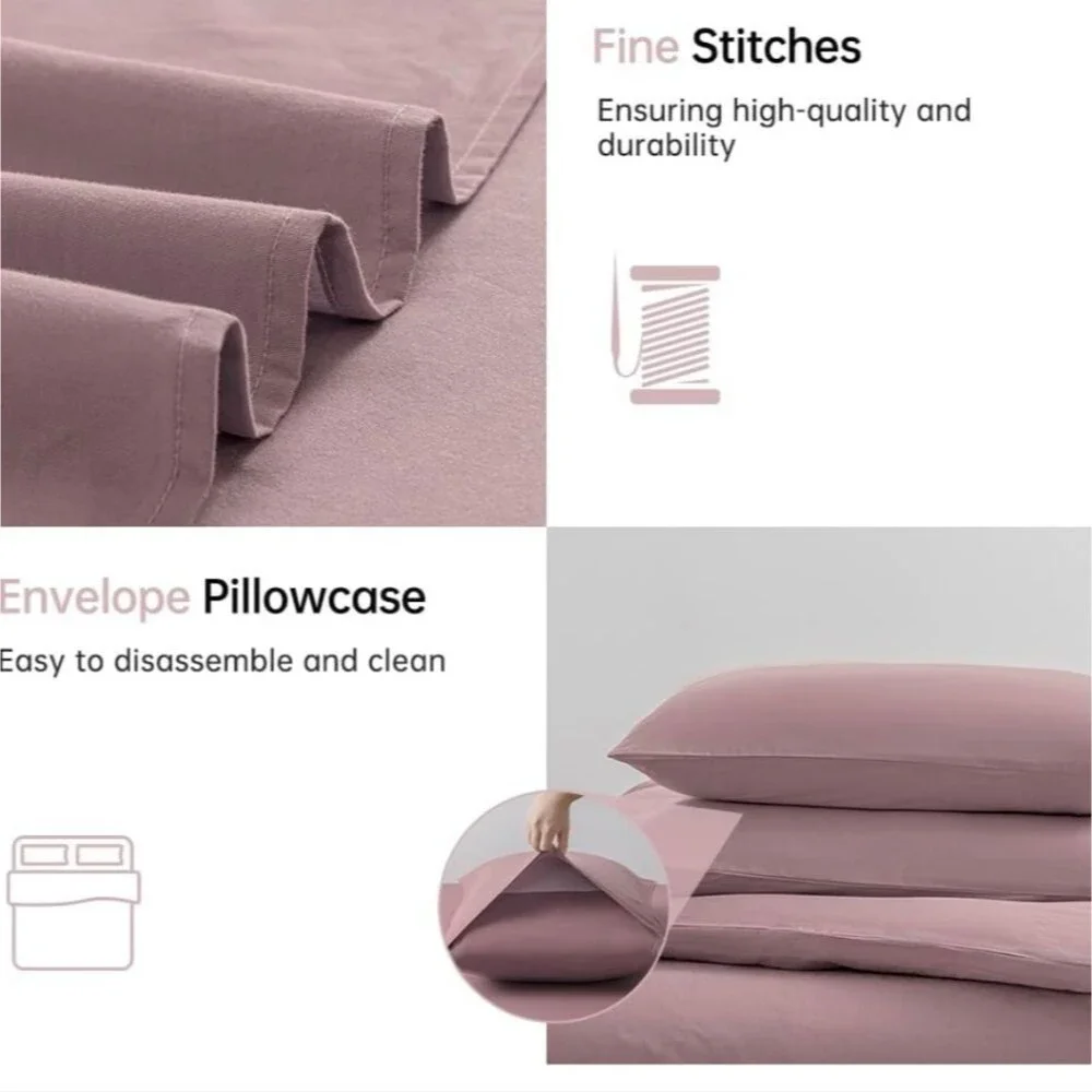 100% Cotton Dusty Pink Duvet Cover Set Full Size